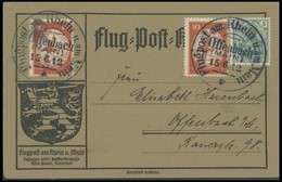 ZEPPELINPOST 10 BRIEF, 1912, 10 Pf. Flp. Am Rhein Und Main 2x Auf Flugpostkarte Mit 5 Pf. Zusatzfrankatur, Sonderstempel - Correo Aéreo & Zeppelin