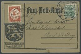 ZEPPELINPOST 10 BRIEF, 1912, 10 Pf. Flp. Am Rhein Und Main Auf Flugpostkarte Mit 5 Pf. Zusatzfrankatur, Sonderstempel Da - Correo Aéreo & Zeppelin