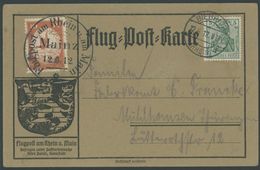 ZEPPELINPOST 10 BRIEF, 1912, 10 Pf. Flp. Am Rhein Und Main Auf Flugpostkarte Mit 5 Pf. Zusatzfrankatur, Sonderstempel Ma - Correo Aéreo & Zeppelin