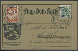 ZEPPELINPOST 10 BRIEF, 1912, 10 Pf. Flp. Am Rhein Und Main Auf Flugpostkarte Mit 5 Pf. Zusatzfrankatur, Sonderstempel Fr - Airmail & Zeppelin