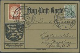 ZEPPELINPOST 11 BRIEF, 1912, 20 Pf. Flp. Am Rhein Und Main Auf Flugpostkarte Mit 5 Pf. Zusatzfrankatur, Sonderstempel Fr - Luft- Und Zeppelinpost
