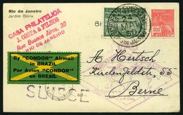 ZEPPELINPOST 59A BRIEF, 1930, Heimfahrt, Frankiert Mit 5000 Rs., Prachtkarte In Die Schweiz - Airmail & Zeppelin
