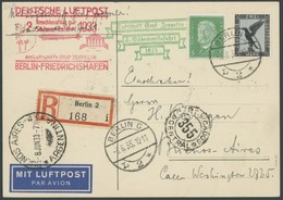 ZEPPELINPOST 214B BRIEF, 1933, 2. Südamerikafahrt, Anschlußflug Ab Berlin, Einschreibkarte, Pracht - Correo Aéreo & Zeppelin