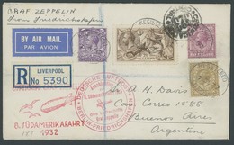 ZULEITUNGSPOST 189B BRIEF, Grossbritannien: 1932, 8. Südamerikafahrt, Anschlußflug Ab Berlin, Einschreibbrief, Pracht - Airmail & Zeppelin