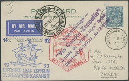 ZULEITUNGSPOST 232B BRIEF, Grossbritannien: 1933, 7. Südamerikafahrt, Anschlußflug Ab Berlin, Prachtkarte - Correo Aéreo & Zeppelin
