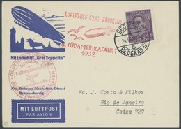 ZULEITUNGSPOST 189B BRIEF, Jugoslawien: 1932, 8. Südamerikafahrt, Anschlußflug Ab Berlin, Prachtkarte - Luft- Und Zeppelinpost