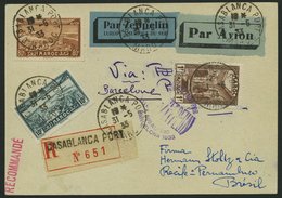 ZULEITUNGSPOST 214 BRIEF, Marokko Spanisches Protektorat: 1933, 2. Südamerikafahrt, Einschreibkarte, Pracht - Airmail & Zeppelin