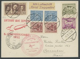 ZULEITUNGSPOST 189B BRIEF, Polen: 1932, 8. Südamerikafahrt, Anschlussflug Ab Berlin, Prachtkarte - Airmail & Zeppelin