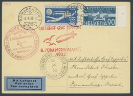 ZULEITUNGSPOST 189B BRIEF, Schweiz: 1932, 8. Südamerikafahrt, Anschlussflug Ab Berlin, Prachtkarte, R! - Correo Aéreo & Zeppelin