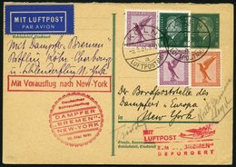 KATAPULTPOST 40c BRIEF, 10.5.1931, Bremen - New York, Nachbringe- Und Schleuderflug, Auf 8 Pf. Ebert - Ganzsachenkarte M - Correo Aéreo & Zeppelin