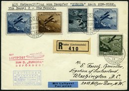 KATAPULTPOST 50Li BRIEF, Liechenstein: 18.6.1931, Europa - New York, Nachbringeflug, Frankiert Mit Mi.Nr. 109, 110, 111  - Luft- Und Zeppelinpost