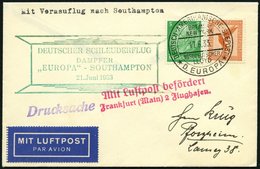 KATAPULTPOST 122c BRIEF, 21.6.1933, &quot,Europa&quot, - Southampton, Deutsche Seepostaufgabe, Drucksache, Prachtbrief - Luft- Und Zeppelinpost
