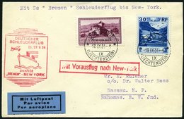 KATAPULTPOST 181Li BRIEF, Liechenstein: 26.9.1934, Bremen - New York, Prachtbrief Nach Nassau (Bahamas), RR!, Nur 17 Bel - Luchtpost & Zeppelin