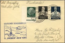 KATAPULTPOST 196b BRIEF, 3.7.1935, Bremen - New York, Seepostaufgabe, Frankiert U.a. Mit Mi.Nr. 562, Drucksache, Pracht - Correo Aéreo & Zeppelin