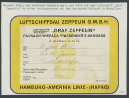 SONDERFLÜGE, FLUGVERANST. 1933, Passagiergepäck-Aufkleber Des Transatlantikfliegers Hermann Köhl Von Rio De Janeiro Nach - Airmail & Zeppelin