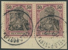 DP CHINA P Vg Paar BrfStk, Petschili: 1900, 50 Pf. Reichspost Im Waagerechten Paar Auf Postabschnitt (rückseitige Telegr - Deutsche Post In China