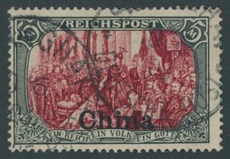 DP CHINA 27III O, 1901, 5 M. Reichspost, Type I, Nachmalung Mit Rot Und Deckweiß, Pracht, Mi. 400.- - Deutsche Post In China