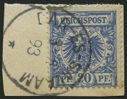 DEUTSCH-OSTAFRIKA VO 48b BrfStk, 1893, 20 Pf. Blau, Stempel DAR-ES-SALAAM Auf Briefstück, Feinst, Gepr. Bothe - Deutsch-Ostafrika