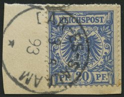 DEUTSCH-OSTAFRIKA VO 48b BrfStk, 1893, 20 Pf. Blau, Stempel DAR-ES-SALAAM Auf Briefstück, Feinst, Gepr. Bothe - Duits-Oost-Afrika