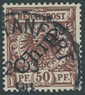 KIAUTSCHOU V 6I O, 1898, 50 Pf. Diagonaler Aufdruck, Stempel TSINTANFORT 21.3.98, Pracht - Kiautschou