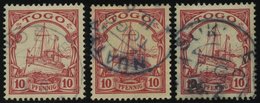 TOGO 9 O, 1900, 10 Pf. Dunkelkarminrot, Ohne Wz., Mit Stempeln NOEPE, NUATYA Und SOKODE, Feinst/Pracht - Togo