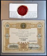 MSP BIS 1914 1882, S.M. AVISO, Ersatz GRILLE, Großformatige Farbige Einladungskarte Zum Stapellauf Am 16.9., Dazu Komple - Schiffahrt