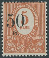 OBERSCHLESIEN 12aIa **, 1920, 50 Pf. Auf 5 M., Schwarzer Aufdruck, Type Ia, Postfrisch, Pracht, Kurzbefund Gruber, Mi. 2 - Altri & Non Classificati