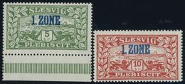 SCHLESWIG 27b,28b **, 1920, 5 Kr. Dunkelgelblichgrün Und 10 Kr. Dunkelorangerot, Aufdrucke Blau, Postfrisch, Pracht, Gep - Otros & Sin Clasificación