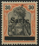 SAARGEBIET 10yI *, 1920, 30 Pf. Dunkelrotorange/schwarz Auf Orangeweiß, Type I, Falzrest, Pracht, Kurzbefund Braun, Mi.  - Otros & Sin Clasificación