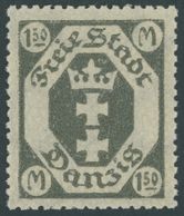 FREIE STADT DANZIG 103DD **, 1922, 1.50 M. Dunkelgraugrün, Doppelter Unterdruck, Postfrisch, Pracht, Kurzbefund Soecknic - Otros & Sin Clasificación