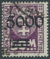 PORTOMARKEN P 26II O, 1923, 5000 Auf 50 M. Dunkelpurpur, Aufdruck Glänzend, Zeitgerechte Entwertung PRAUST 1 FREIE STADT - Otros & Sin Clasificación