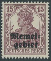 MEMELGEBIET 3xb **, 1920, 15 Pf. Dunkelbraunpurpur, Glatte Gummierung, Postfrisch, Pracht, Gepr. Klein, Mi. 300.- - Memelland 1923