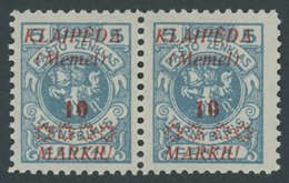 MEMELGEBIET 135II **, 1923, 10 M. Auf 5 C. Grünlichblau Im Waagerechten Paar, Rechte Marke Mit Abart Weiter Abstand Zwis - Memelland 1923