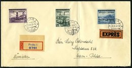 BÖHMEN UND MÄHREN 17-19 BRIEF, 1939, 4 - 10 Kc. Landschaften Auf Eil-Einschreibbrief (senkrecht Gefaltet) Von PRAG Nach  - Unused Stamps