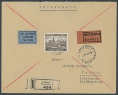 BÖHMEN UND MÄHREN 61 BRIEF, 1941, 20 K. Schwärzlichbraun Auf Luftpost-Eil-Einschreibbrief Mit Rückschein Nach Liechtenst - Nuovi