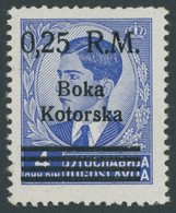 KOTOR 9IPF VI **, 1944, 0.25 M. Auf 4 D. Boka Kotorska, Type I, Mit Aufdruckfehler Linker Diagonalstrich Des M Von R.M.  - Besetzungen 1938-45