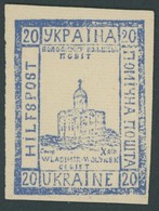 UKRAINE (*), 1941, 20 H. Ultramarin Auf Sämisch Hilfspostmarke, Wie Verausgabt Ohne Gummi, Pracht, Mi. 250.- - Besetzungen 1938-45