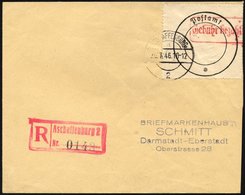 ASCHAFFENBURG 1 BRIEF, 1946, Postverschlusszettel Schwarz/rot Auf Einschreibbrief, Pracht, Mi. 700.- - Other & Unclassified