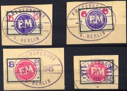 FREDERSDORF Sp 226-29 BrfStk, 1945, 5 - XII Pf., Rahmengröße 28x19 Mm, Große Wertziffern, Mit Stempeln Vom 2. August, 4  - Posta Privata & Locale
