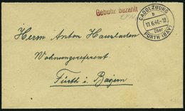 ALL. BES. GEBÜHR BEZAHLT CADOLZBURG über FÜRTH (BAY), 17.6.46, Roter L1 Gebühr Bezahlt Auf Kleinem Prachtbrief - Sonstige & Ohne Zuordnung