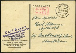 ALL. BES. GEBÜHR BEZAHLT GÜSTROW, 20.8.45, Roter R2 Gebühr Bezahlt, Prachtkarte - Other & Unclassified