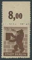 BERLIN UND BRANDENBURG 4Acwaz **, 1945, 10 Pf. Schwarzbraun, Gezähnt, Graurosa Papier, Geriffelte Gummierung, Oberrandst - Sonstige & Ohne Zuordnung