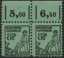 MECKLENBURG-VORPOMMERN 14xPFI,II **, 1945, 8 Pf. Schwarz Auf Hellbläulichgrün Im Waagerechten Paar Vom Oberrand Mit Plat - Other & Unclassified