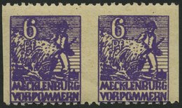 MECKLENBURG-VORPOMMERN 33ydUs Paar **, 1946, 6 Pf. Dunkelrotviolett, Graues Papier, Senkrecht Ungezähnt, Im Waagerechten - Other & Unclassified