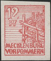 MECKLENBURG-VORPOMMERN 36xaU **, 1946, 12 Pf. Dunkelgraurot, Kreidepapier, Ungezähnt, Pracht, Mi. 60.- - Otros & Sin Clasificación