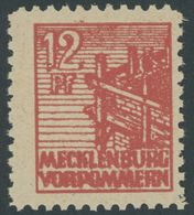 MECKLENBURG-VORPOMMERN 36ydd **, 1946, 12 Pf. Lebhaftbräunlichrot, Graues Papier, Postfrisch, Pracht, Gepr. Kramp, Mi. 2 - Otros & Sin Clasificación