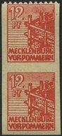 MECKLENBURG-VORPOMMERN 36yeU,Udr **, 1946, 12 Pf. Orangerot, Graues Papier, Im Senkrechten Paar, Ungezähnt, Obere Marke  - Other & Unclassified