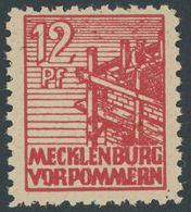 MECKLENBURG-VORPOMMERN 36zf **, 1946, 12 Pf. Dunkelrosa, Dünnes Papier, Postfrisch, Pracht, Gepr. Kramp, Mi. 180.- - Other & Unclassified