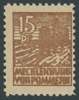 MECKLENBURG-VORPOMMERN 37zc **, 1946, 15 Pf. Mittelgelbbraun, Dünnes Papier, Postfrisch, Pracht, Fotoattest Kramp: Die D - Other & Unclassified