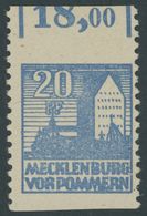 MECKLENBURG-VORPOMMERN 38yaUw **, 1946, 20 Pf. Blau, Waagerecht Ungezähnt, Pracht, Mi. 150.- - Other & Unclassified